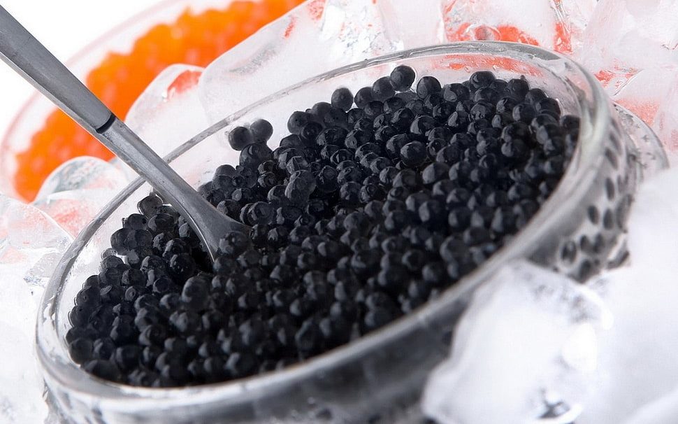 Caviar in clear glass bowl HD wallpaper